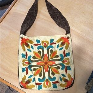 Embroidered Floral Shoulder Bag - Multicolor Embroidered